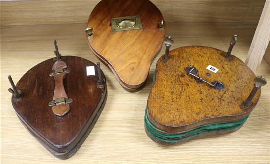 Three early wooden tennis racquet presses, 19th century